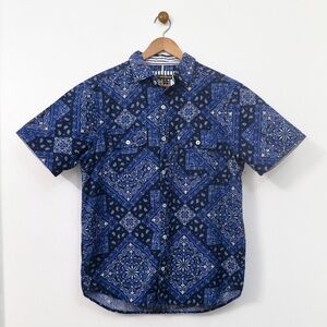 English Laundry 100% Cotton Paisley Print Button Up Short Sleeve Size Medium